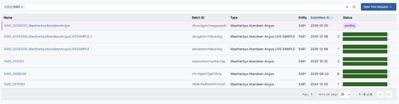 Requests list showing batch status