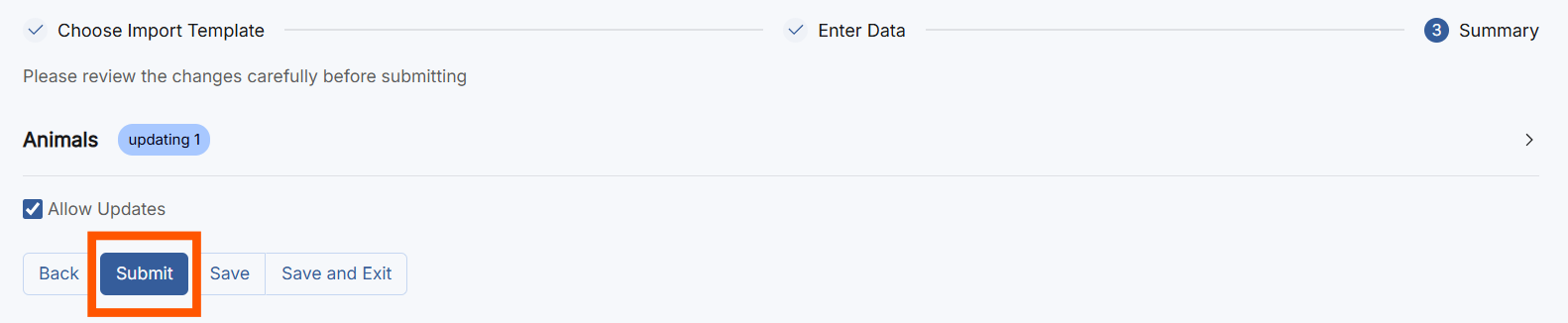 Summary screen with Submit Request button
